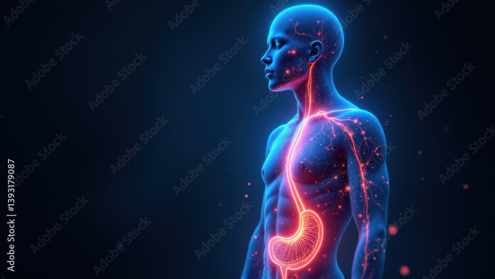 Poster animated depiction of a human head with highlighted internal structures and the vns or vagus nerve s
