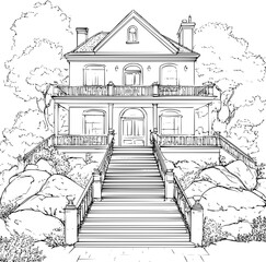 Obraz premium Auction house coloring book vector design, Auction house illustration art