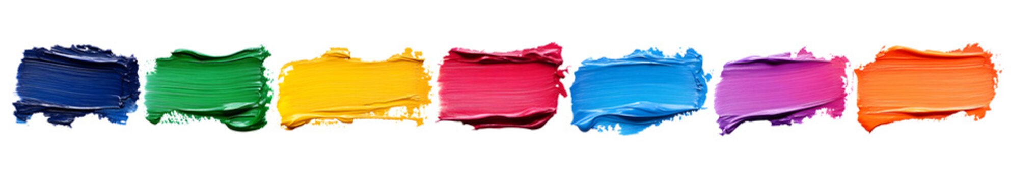 Paint brush strock collection. Rainbow colors banners from acrylic paint. Isolated design elements on the transparent background.