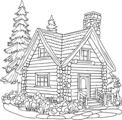 Log cabin coloring book vector design, Log cabin vector image