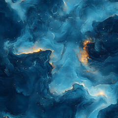 Abstract Blue Nebula with Glowing Golden Highlights in Space High Resolution Picture