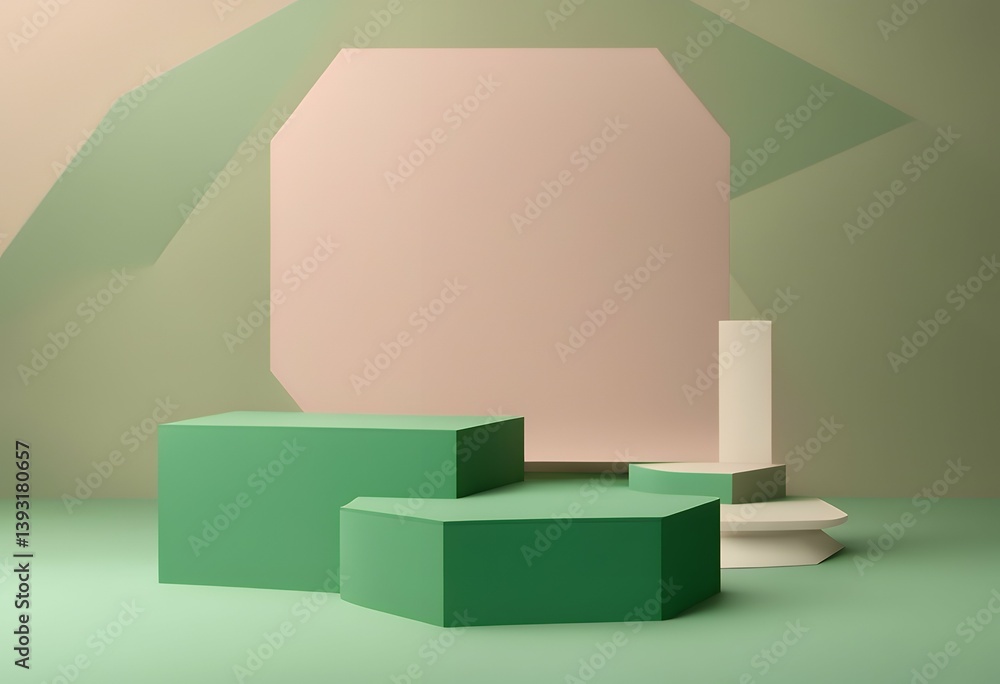 Poster platform green scene empty studio presentation background minimal podiums cosmetic 3d space products