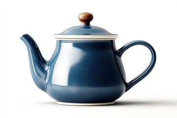 Fototapeta premium Elegant blue ceramic teapot with a wooden handle enhances any kitchen setting or tea time experience