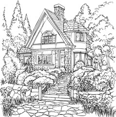 Obraz premium Retirement home coloring book vector design, Retirement home vector illustration