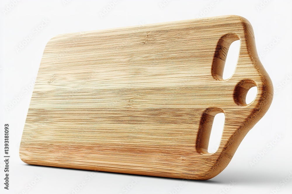 Poster bamboo cutting board designed with dual handles for easy handling in a kitchen setting