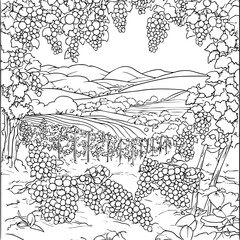 Fototapeta premium Vineyard coloring book vector design, Vineyard vector graphic