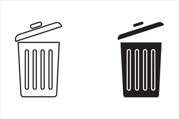 Trash bin icon. Trash can, bin icons, rubbish bin sign, trash bin open symbols set. Editable stroke. Line and flat styles. Vector illustration on white background