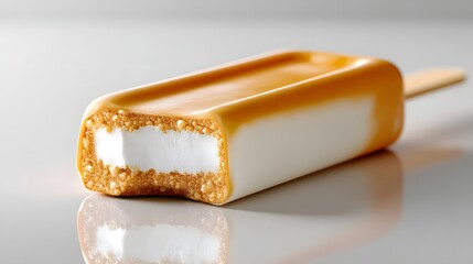 Delectable Ice Cream Treat: Captivating shot of a partially eaten ice cream, with a perfect mix of textures and flavors, a sweet treat for all seasons. 