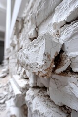 Obraz premium Close-up of severely cracked concrete wall in an apartment building post-earthquake - close-up background decayed split