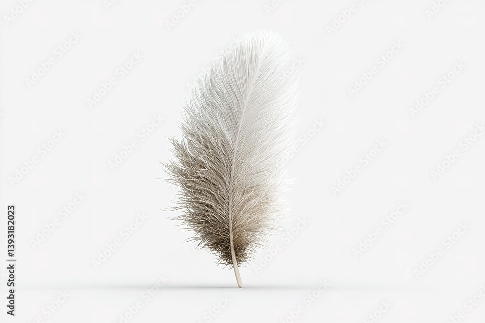 Poster soft and delicate feather standing upright against a plain background showcasing its intricate detai