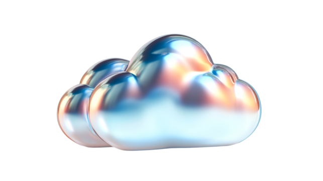 Metallic cloud render on black backdrop, cut out transparent