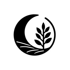 Black and White Symbolic Nature Logo - Crescent, Leaves, Serene