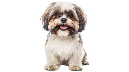 Shih tzu dog sitting down and looking front isolated on white background