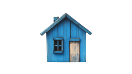 Small blue wooden house isolated on white background