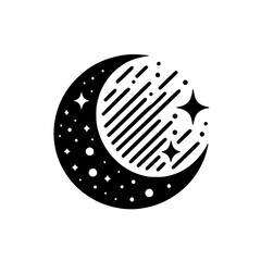 Crescent Moon & Stars Minimalist Design, Black and White