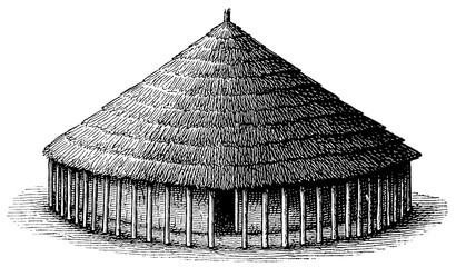 Hut of the Wassukuma, East Africa. African culture and antiquities. Publication of the "Meyers encyclopedia", Vol. 7, Leipzig, Germany, 1910.