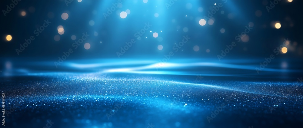 Poster abstract blue glitter background with sparkling light effects and dark moody tones for festive desig