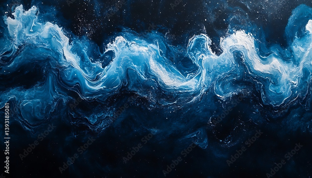 Poster dynamic oceanic swirls in bold blue and white evoking the power of nature : generative ai