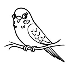 Obraz premium cute cartoon budgerigar sitting on a branch with a cheerful expression in playful doodle style copy space
