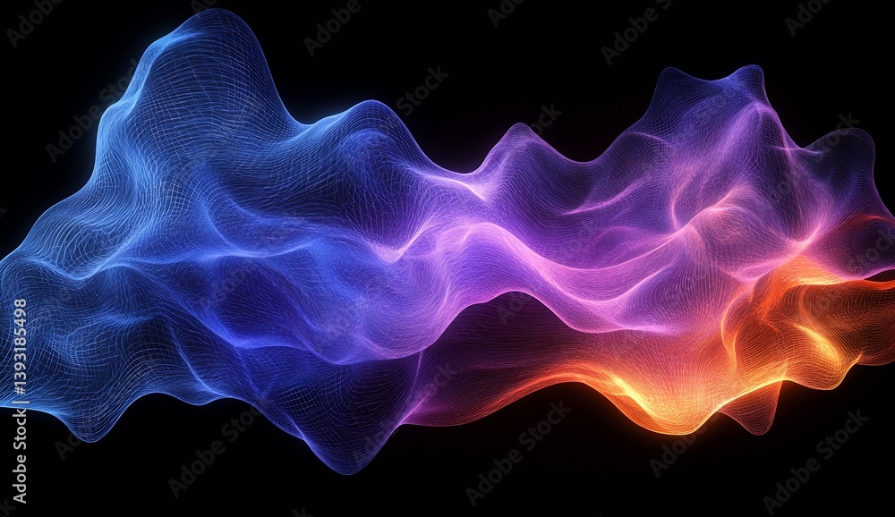 Poster Dynamic wave shapes in a fusion of blue and orange tones creating striking visuals : Generative AI