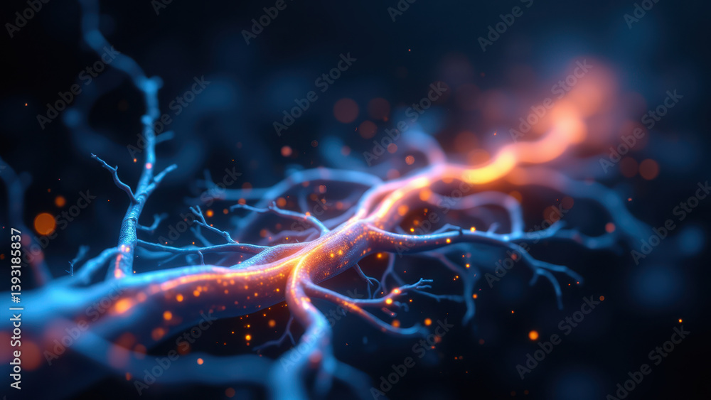 Aufkleber vagus nerve stimulation with a visualization of electrical impulses sparking across neural pathways.