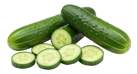 Isolated Fresh Cucumbers and Slices