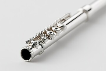 Naklejka premium Flute with intricate details showcasing its craftsmanship and polished silver finish