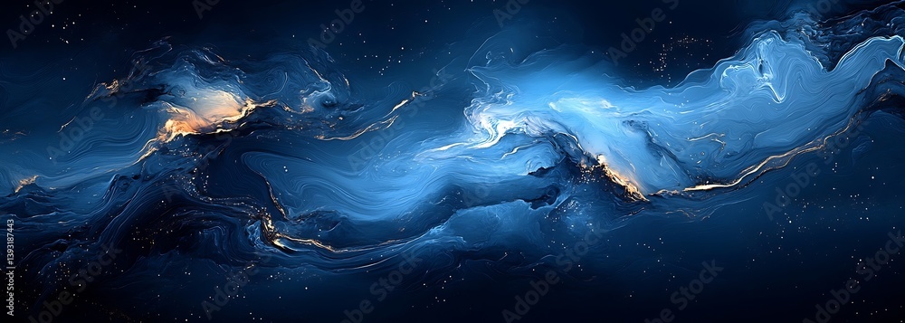 Poster abstract blue and gold fluid art cosmic galaxy theme modern design background for tech and art : gen