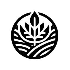 Minimalist Organic Farm Logo: Wheat, Field, & Circle. Black & White.