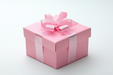 Obraz premium A pink gift box with a pink ribbon on a white background is a present for a special occasion or holiday