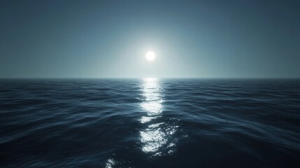 Obraz premium A calm ocean with a bright sun reflecting off the water. Scene is peaceful and serene, as the sun's reflection creates a beautiful and tranquil scene
