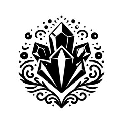 Mystical Crystal Cluster Logo, Elegant Black & White Illustration