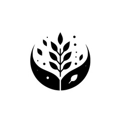 Abstract Plant Logo: Geometric Black & White Design, Organic, Minimalist