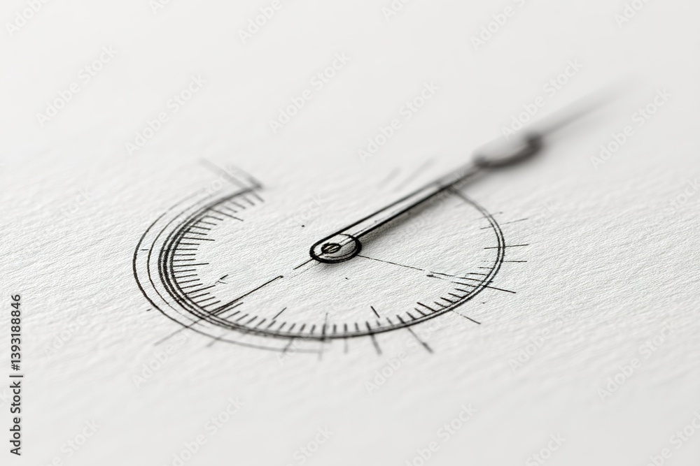 Poster sketch of a precise measuring instrument created on textured paper close to completion