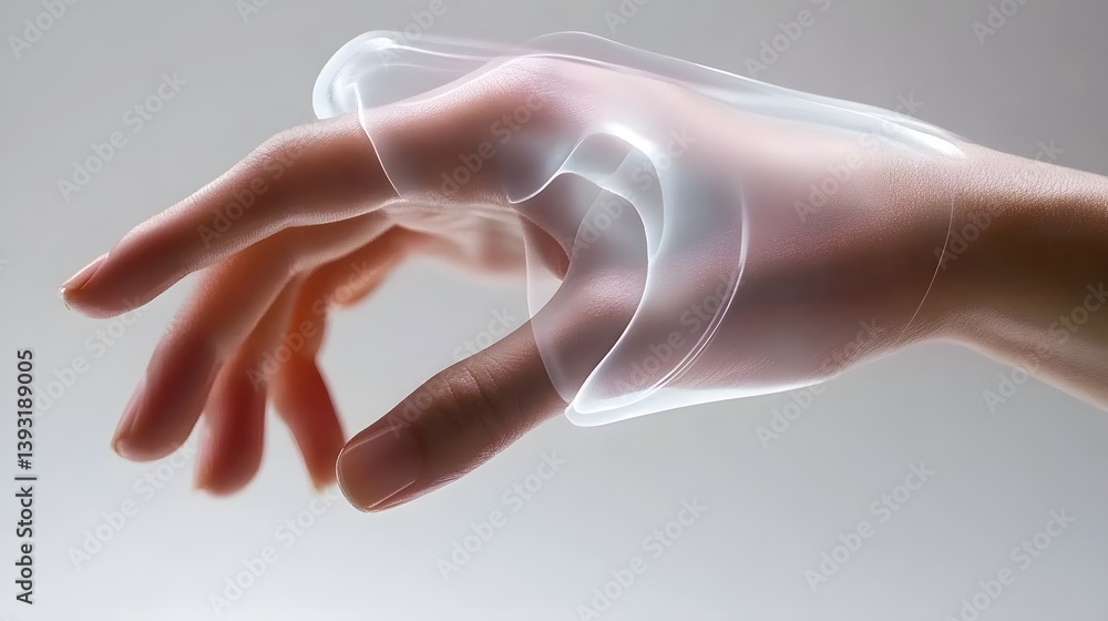 Aufkleber close-up of a hand appearing to interact with a translucent, flowing material. the image evokes conc