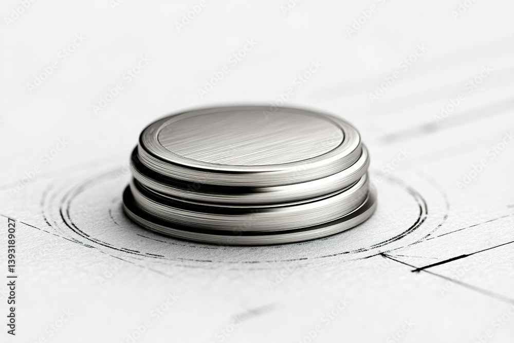 Aufkleber modern metallic button design concept on technical drawing in an industrial setting