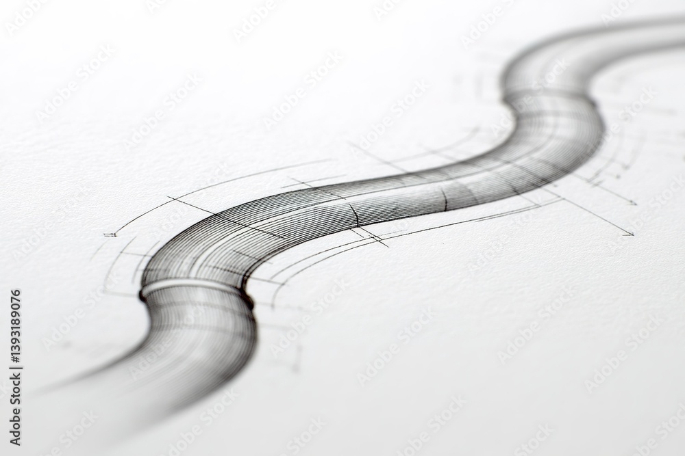Aufkleber detailed line drawing of a curved pipe with precise markings and measurements on a clean surface