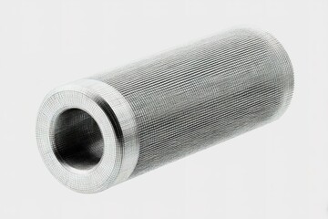Detailed view of a metal cylindrical filter designed for industrial applications in machinery and automotive systems