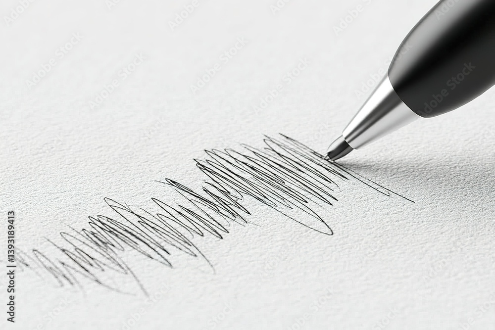 Poster writing with a black pen on a textured white surface, capturing the fluidity and motion of each stro