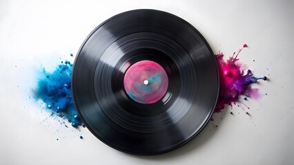 Vinyl Record with Colorful Ink Splats