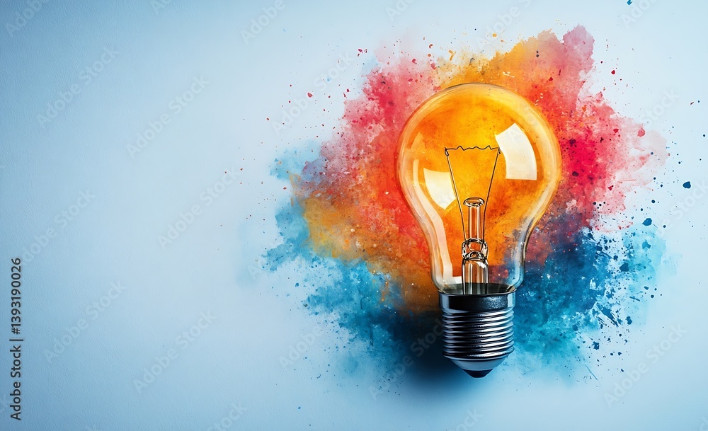 Leinwandbilder creative lightbulb idea concept with colorful splash background abstract innovation bright solution 
