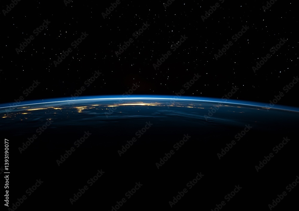 Poster Captivating View of Earth Overlooking Its Globe Form With Celestial Stars in the Background : Generative AI