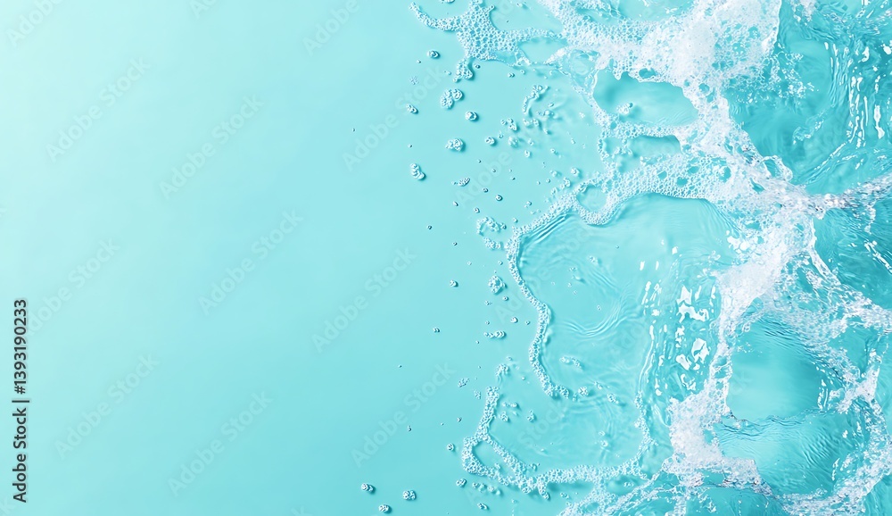 Poster water splash with blue background: abstract top view of splashing water, with a gradient blue backgr