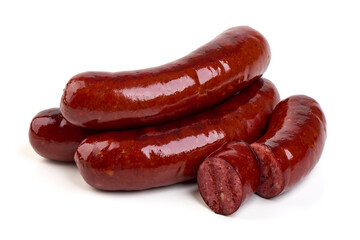 German Smoked Sausages, isolated on white background.
