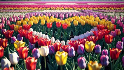 field of colorful tulips