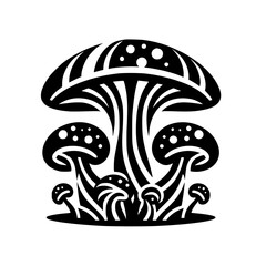Black and White Mushroom Illustration, Vector Art, Abstract Nature