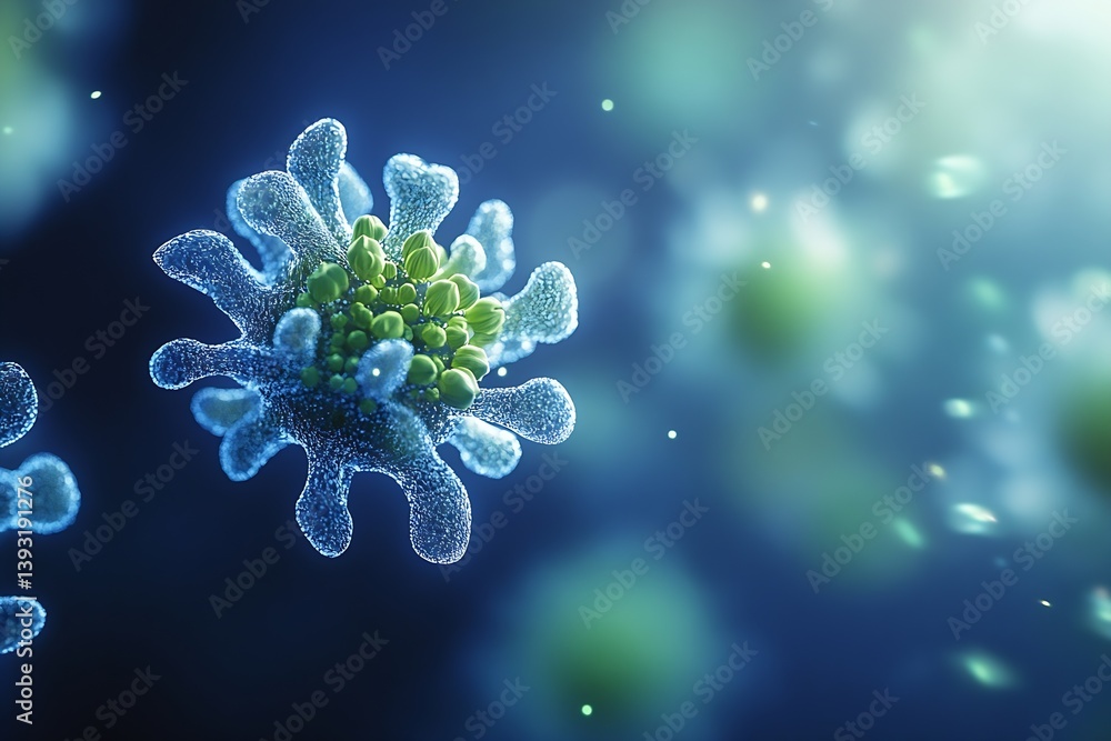 Poster 3d rendering of virus or bacteria cell microscopic view of pathogen with intricate details scientifi
