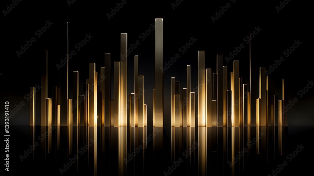 Poster urban elegance: a striking abstract display features metallic structures in a row, shimmering and re