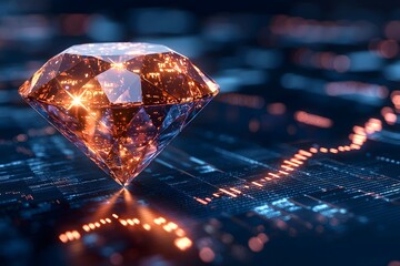 Glowing diamond symbol surrounded by financial data charts