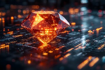Glowing diamond shaped data visualization symbolizing business success and achievement